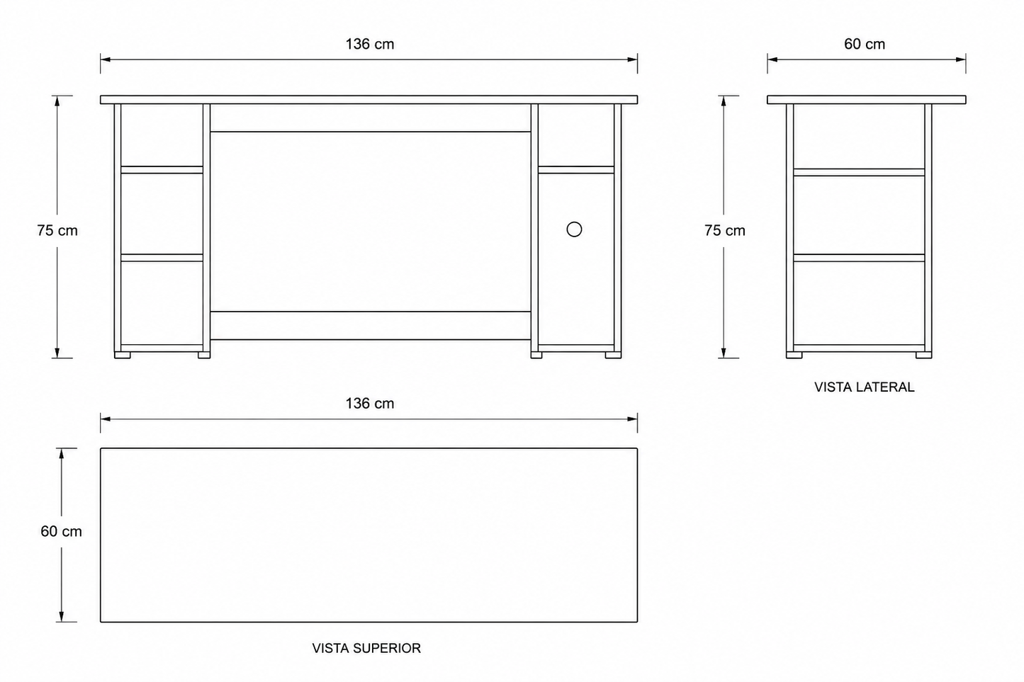Mesa Escritorio con Estanterías de 136 cm — Blanca, Amplia y con Almacenaje