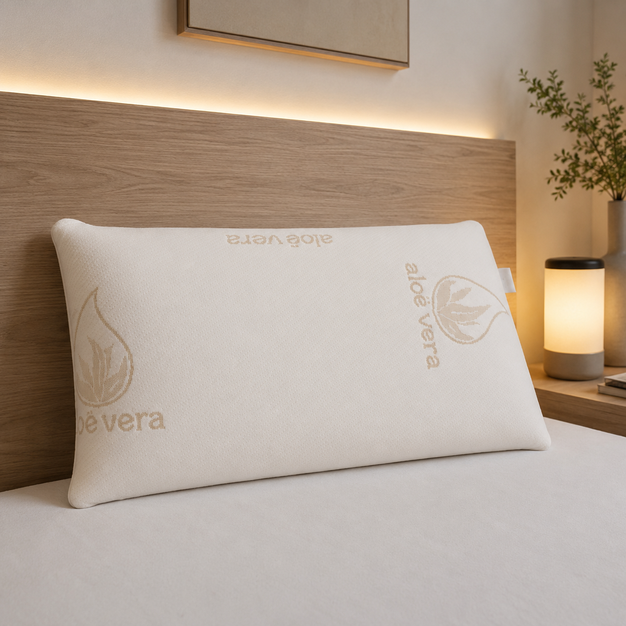 Almohada Viscoelástica Aloe Vera — Núcleo Perforado, Firmeza Media y Funda de Carbono Transpirable