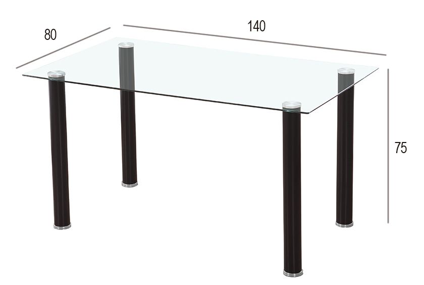 Mesa de cristal con patas negras o blancas Yuri 140x80