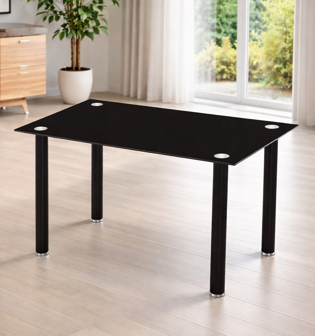 Mesa de cristal negro con patas negras EMI 140x80