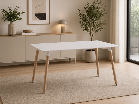 Mesa de Comedor Rectangular Dinamarca — Estilo Nórdico con Patas de Madera Maciza
