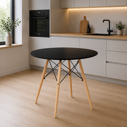 Mesa de Comedor Redonda Dinamarca — Estilo Nórdico con Patas de Madera Maciza, 80 cm