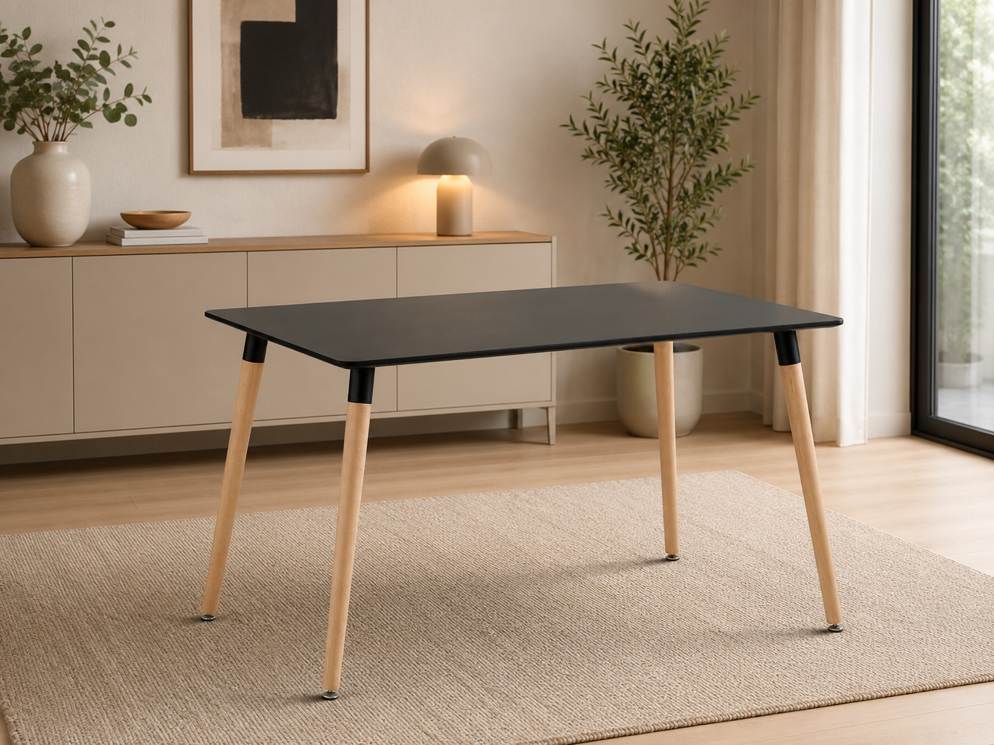 Mesa de Comedor Rectangular Dinamarca — Estilo Nórdico con Patas de Madera Maciza
