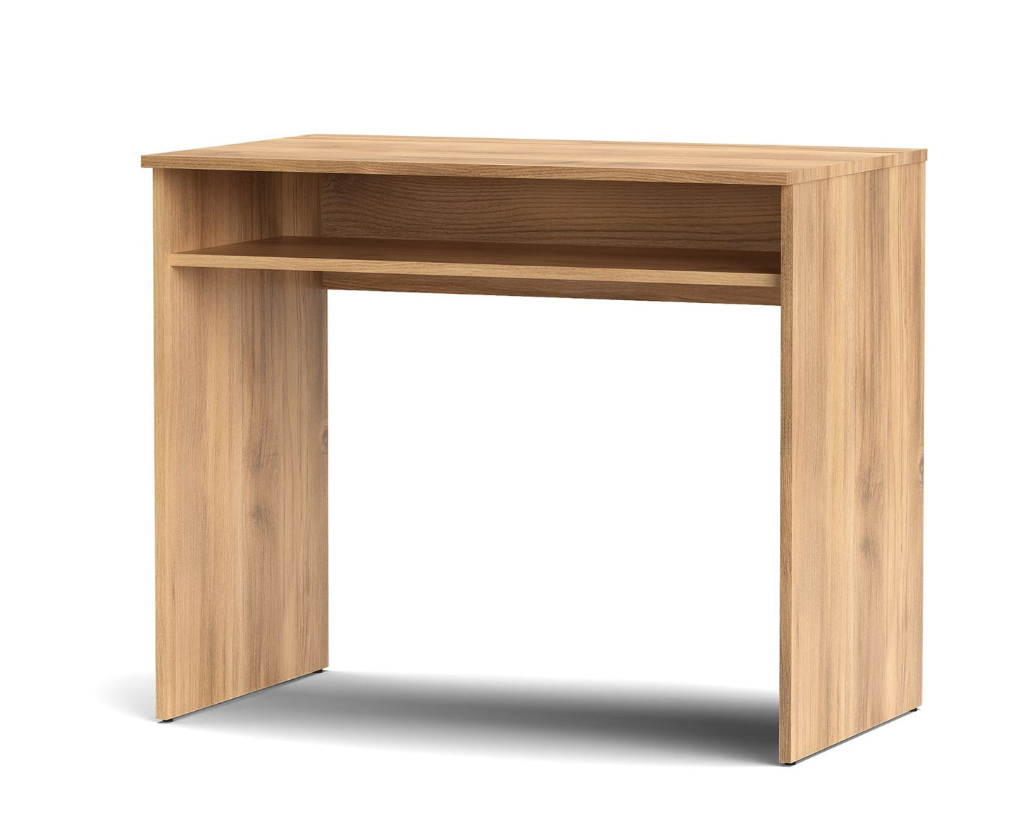 Escritorio Pequeño de 90 cm con Estante — Compacto en Efecto Madera Mauvella