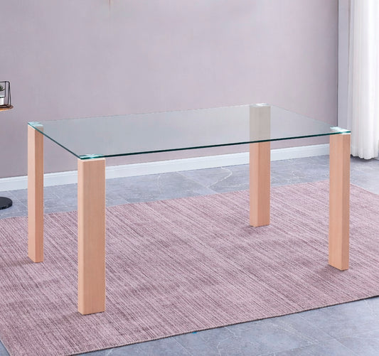 Mesa de Comedor Hana – Cristal con patas cambria o blancas