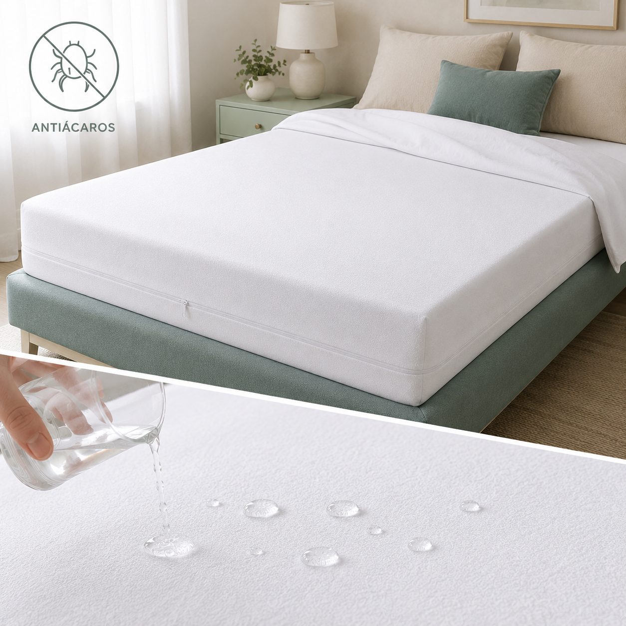 Protector de Colchón FMTEX Rizo + PU — Impermeable, Transpirable y Antiácaros, Certificado OEKO-TEX