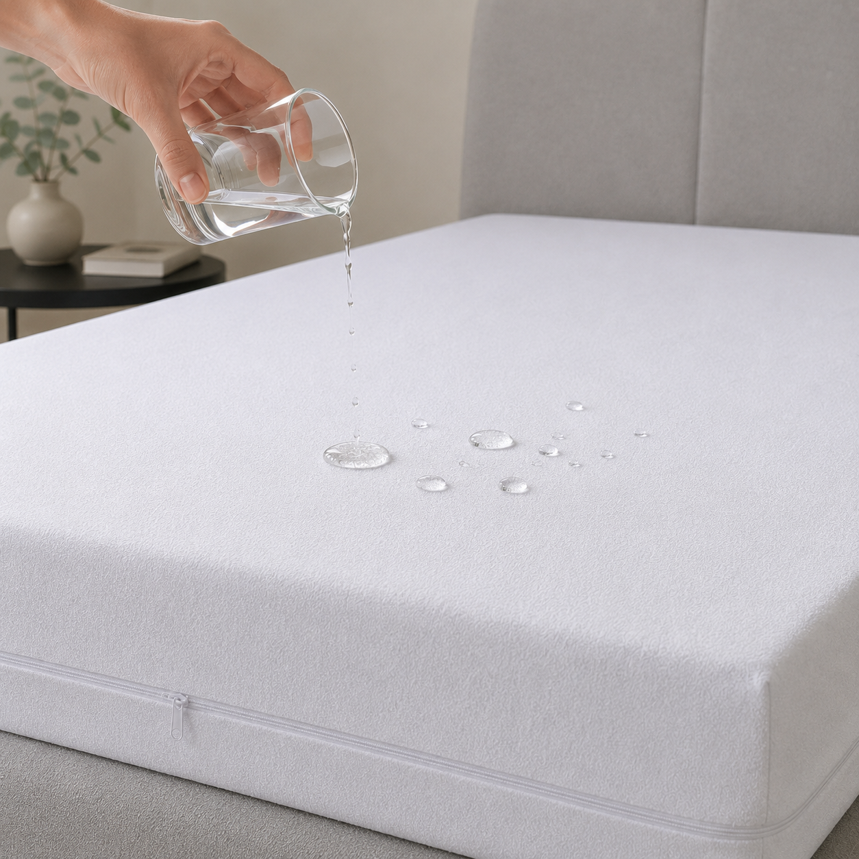 Protector de Colchón Impermeable Antiácaros Platino — Microfibra Transpirable, Ajustable y de Máxima Absorción