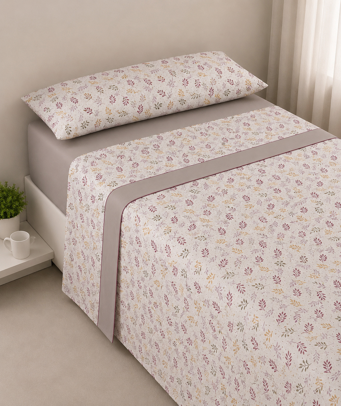 Juego de Sábanas Nilo 100% Poliéster — Delicado Estampado Floral en Azul, Gris y Rosa, 3 Piezas