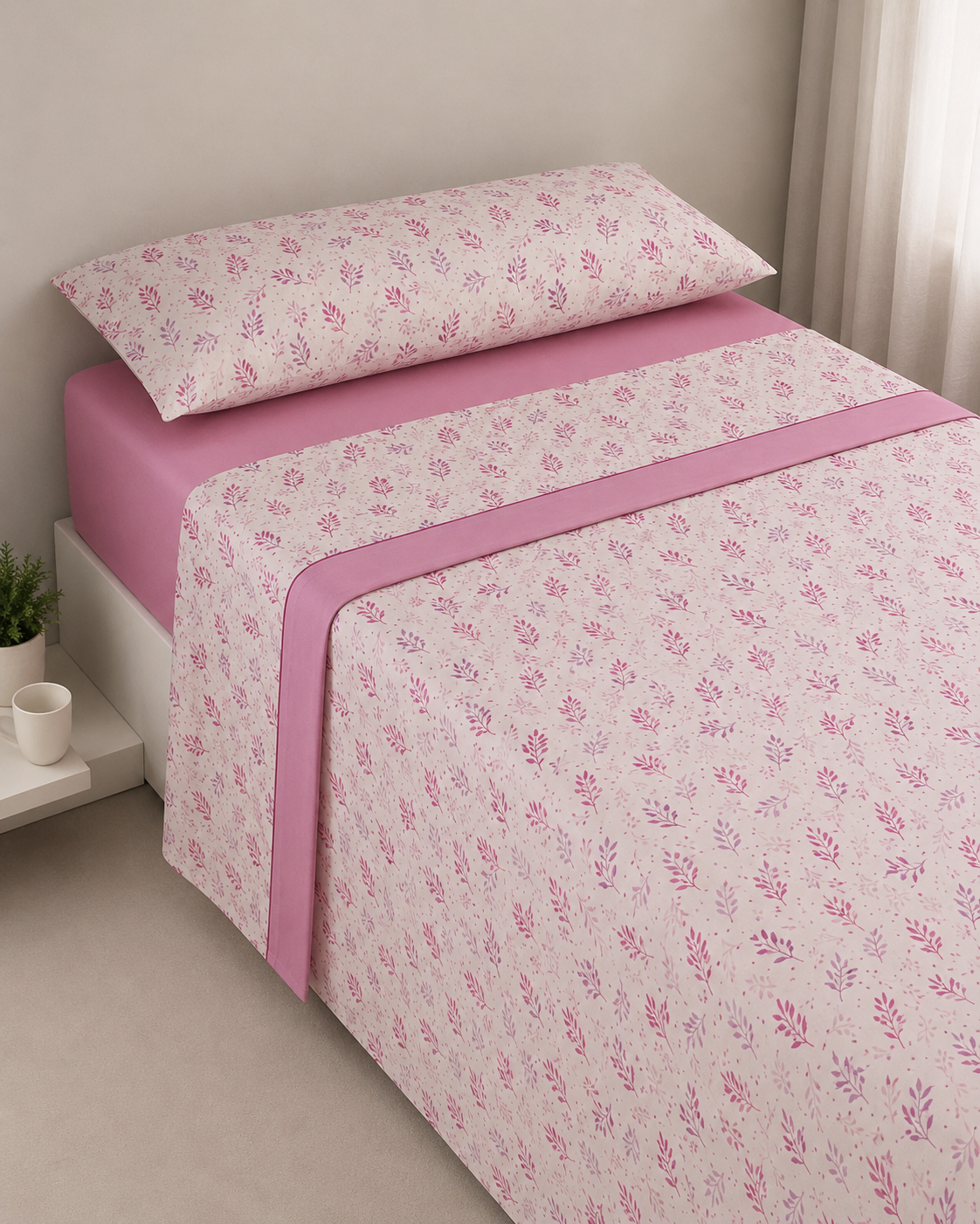 Juego de Sábanas Nilo 100% Poliéster — Delicado Estampado Floral en Azul, Gris y Rosa, 3 Piezas