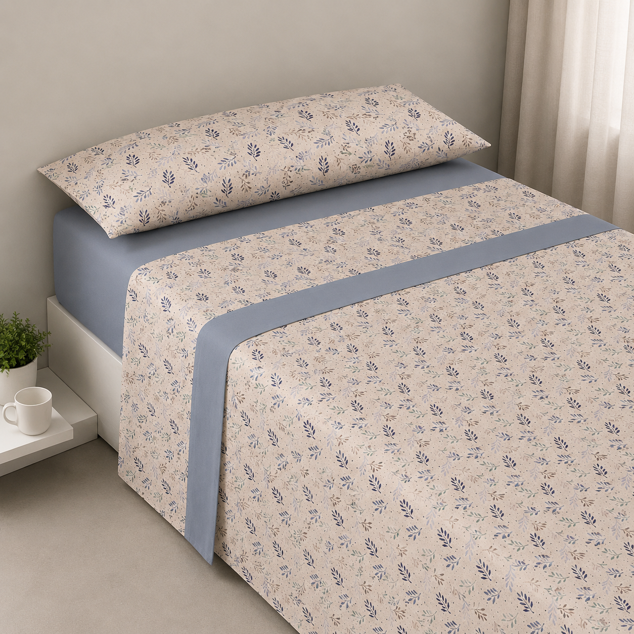 Juego de Sábanas Nilo 100% Poliéster — Delicado Estampado Floral en Azul, Gris y Rosa, 3 Piezas