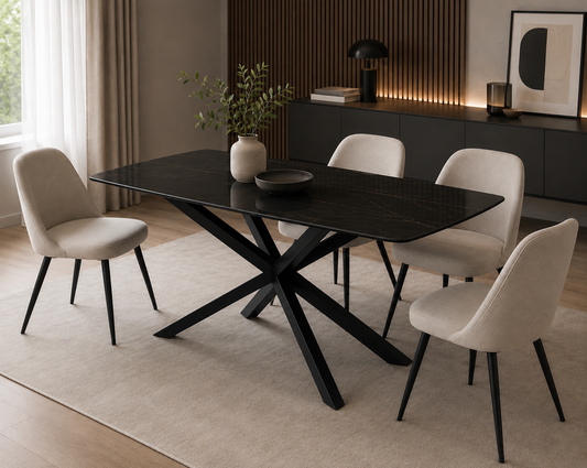 Mesa de Comedor Karina Ceramic — Cerámica Efecto Mármol Blanco de 12 mm, 160×90 cm