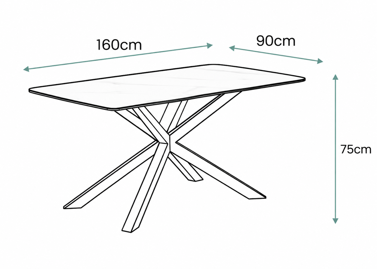 Mesa de Comedor Karina Ceramic — Cerámica Efecto Mármol Blanco de 12 mm, 160×90 cm