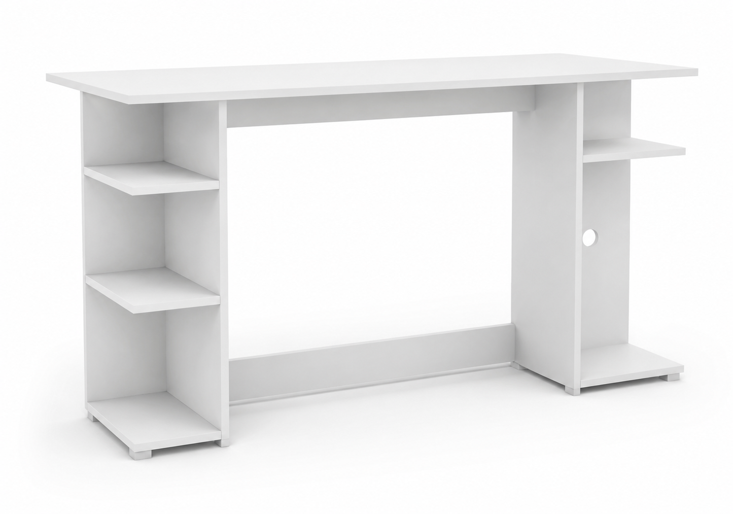 Mesa Escritorio con Estanterías de 136 cm — Blanca, Amplia y con Almacenaje
