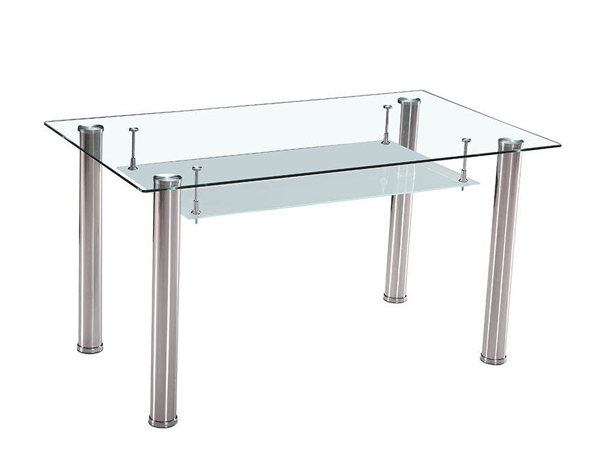 Mesa de Comedor Pranzo — Cristal Templado con Bandeja Ahumada y Patas de Acero Inoxidable, 140×80 cm