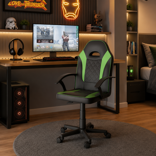Silla Gaming Taipei — Polipiel Bicolor con Respaldo Alto, en Cuatro Colores