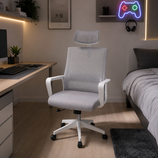 Silla de Escritorio Ergonómica Atlas — Malla Transpirable, Reposacabezas y Soporte Lumbar