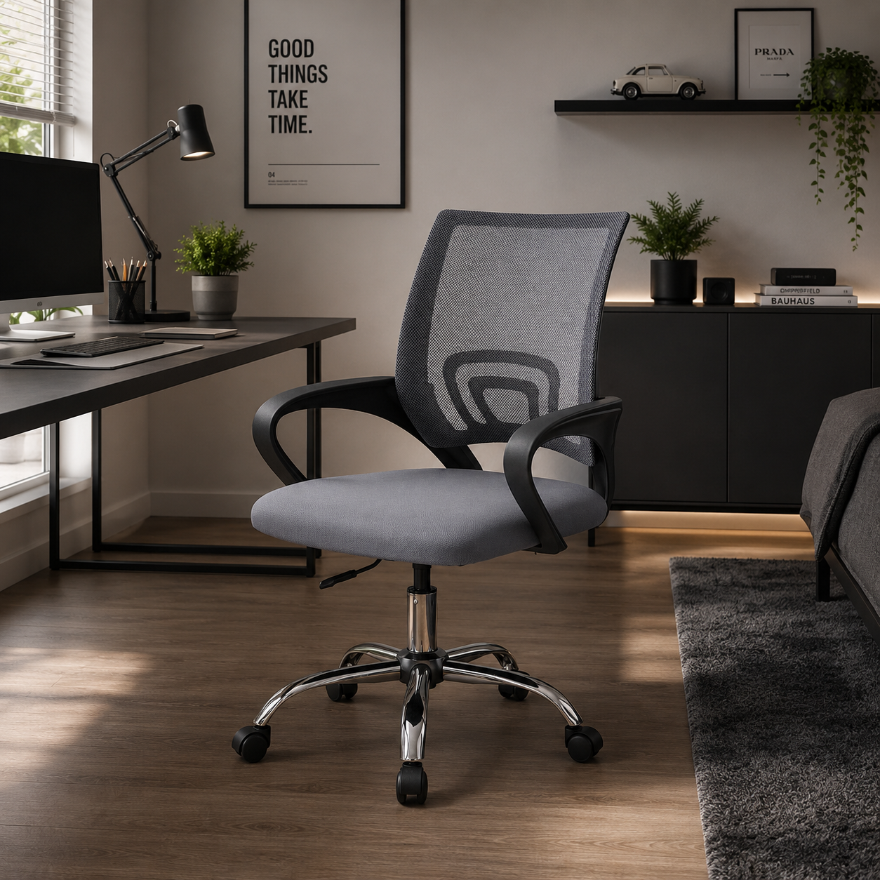 Silla de Escritorio Nova de Malla — Transpirable, con Soporte Lumbar y Base Cromada