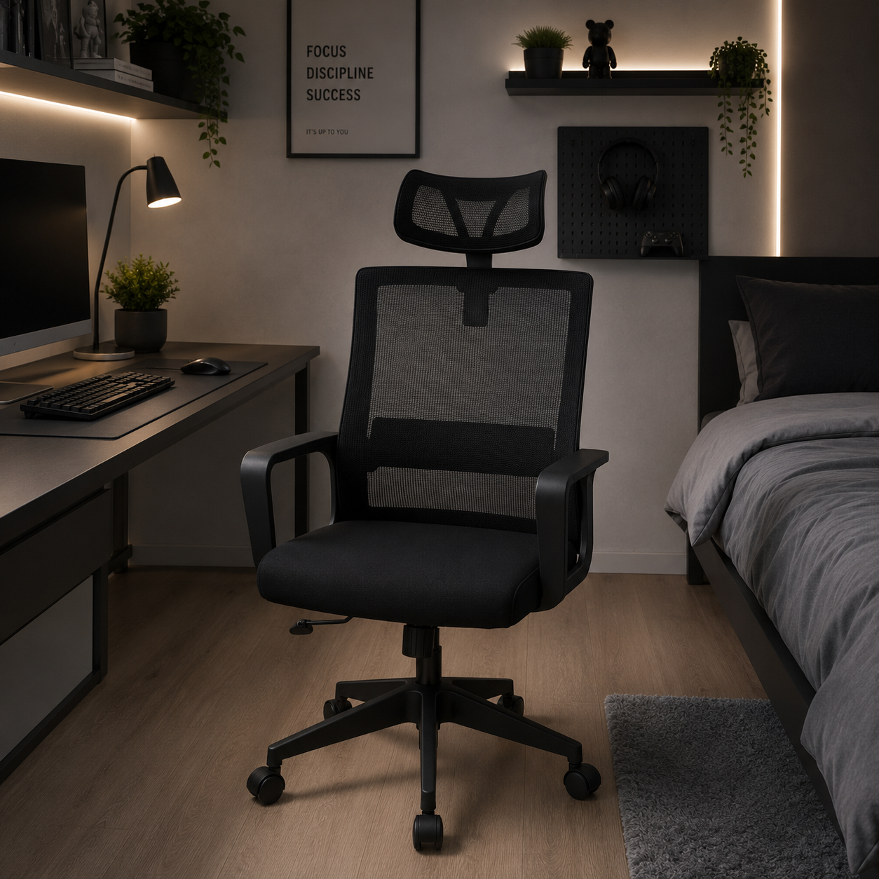 Silla de Escritorio Ergonómica Atlas — Malla Transpirable, Reposacabezas y Soporte Lumbar