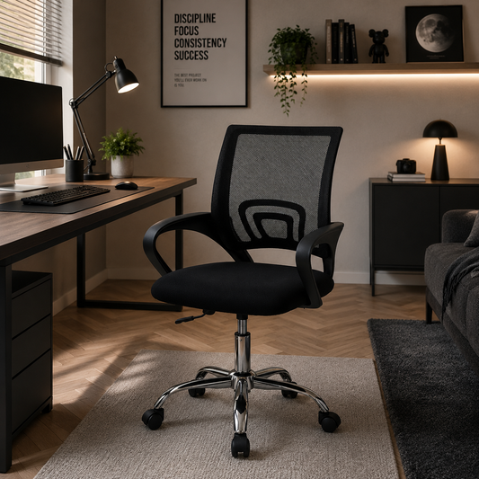 Silla de Escritorio Nova de Malla — Transpirable, con Soporte Lumbar y Base Cromada