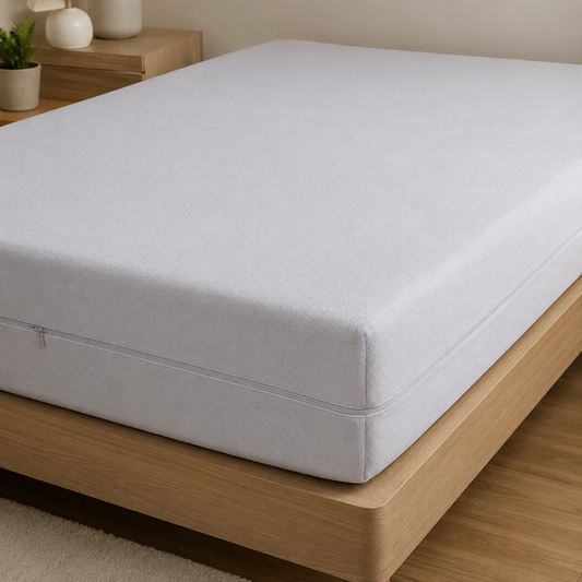 Funda de Colchón Platino Cuti — Blanca, 100% Poliéster con Cremallera en L Reforzada