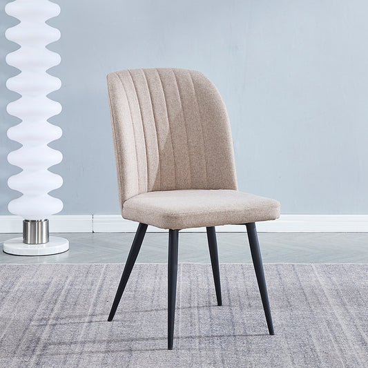 Silla de Comedor Rory Tapizada — Tela Beige o Gris con Patas Metálicas Negras, Pack de 4