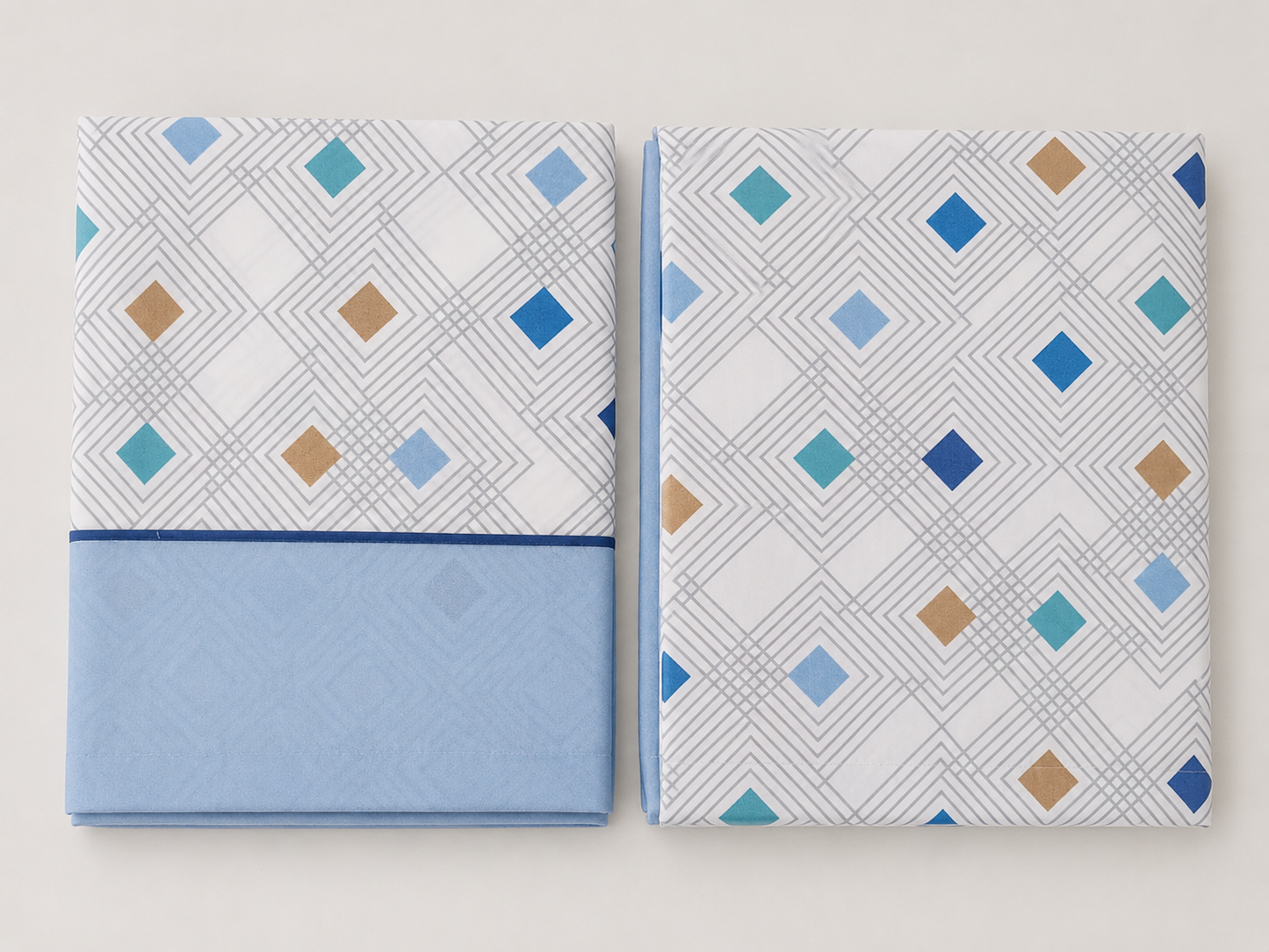 Juego de Sábanas Rhin 100% Poliéster — Estampado Geométrico Moderno en Azul y Rosa, 3 Piezas