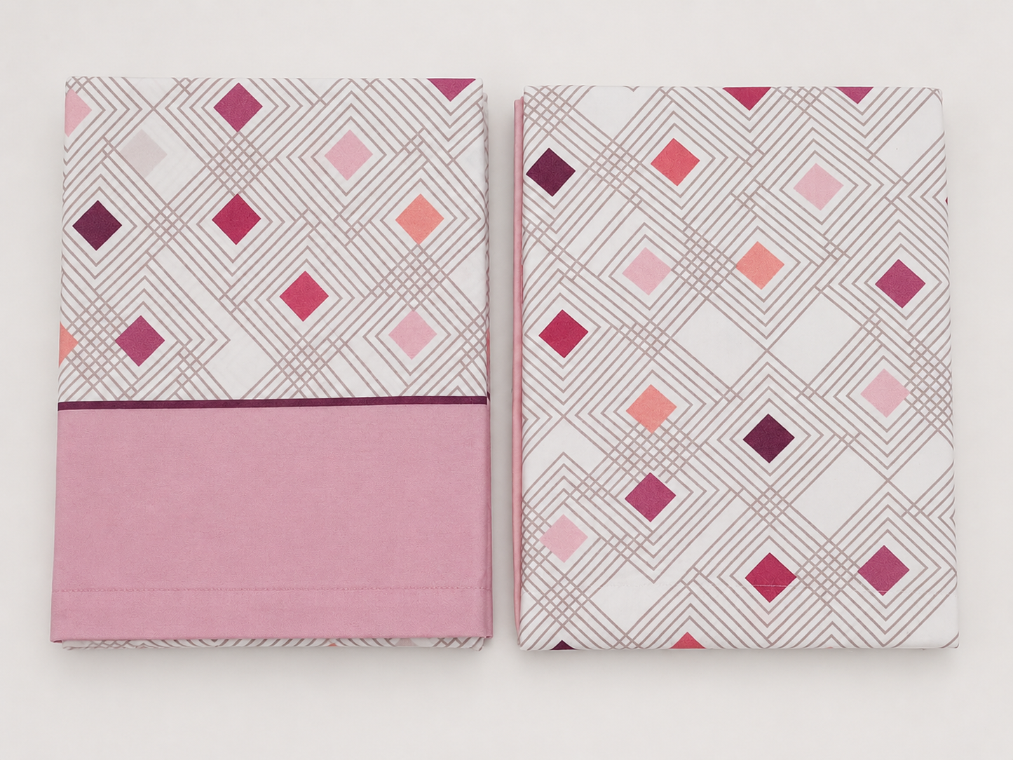 Juego de Sábanas Rhin 100% Poliéster — Estampado Geométrico Moderno en Azul y Rosa, 3 Piezas