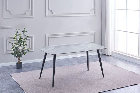 Mesa de Comedor Sander — Cerámica Efecto Mármol con Patas Metálicas Negras, 140×80 cm