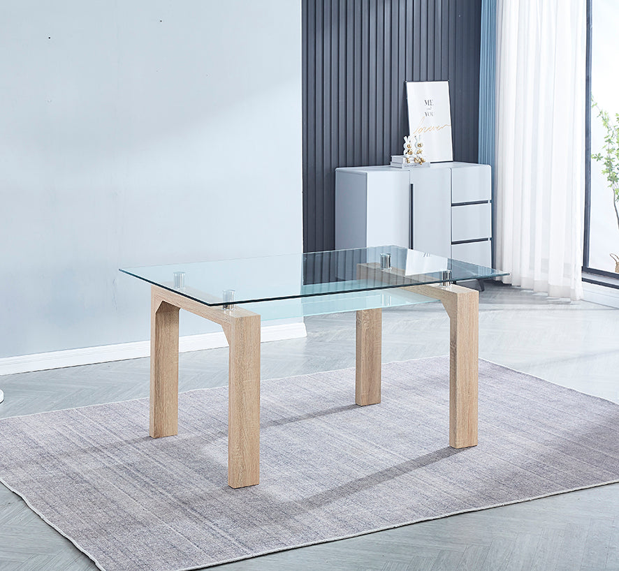 Mesa de Comedor Sensei — Cristal Templado con Bandeja Ahumada y Patas Cambrian, 150×90 cm