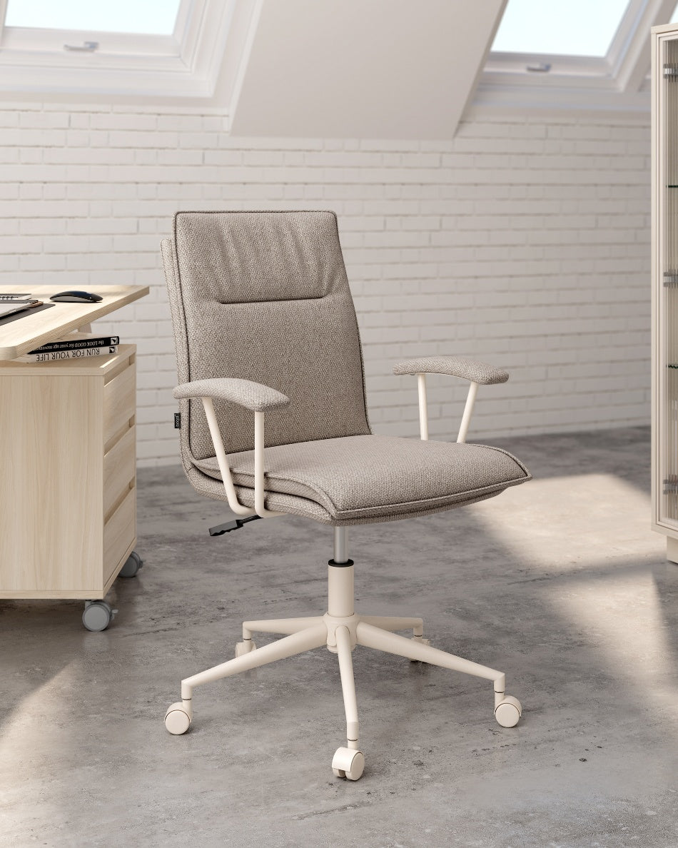 Silla de Escritorio Basel Ergo — Tapizada de Diseño Nórdico en Gris o Beige