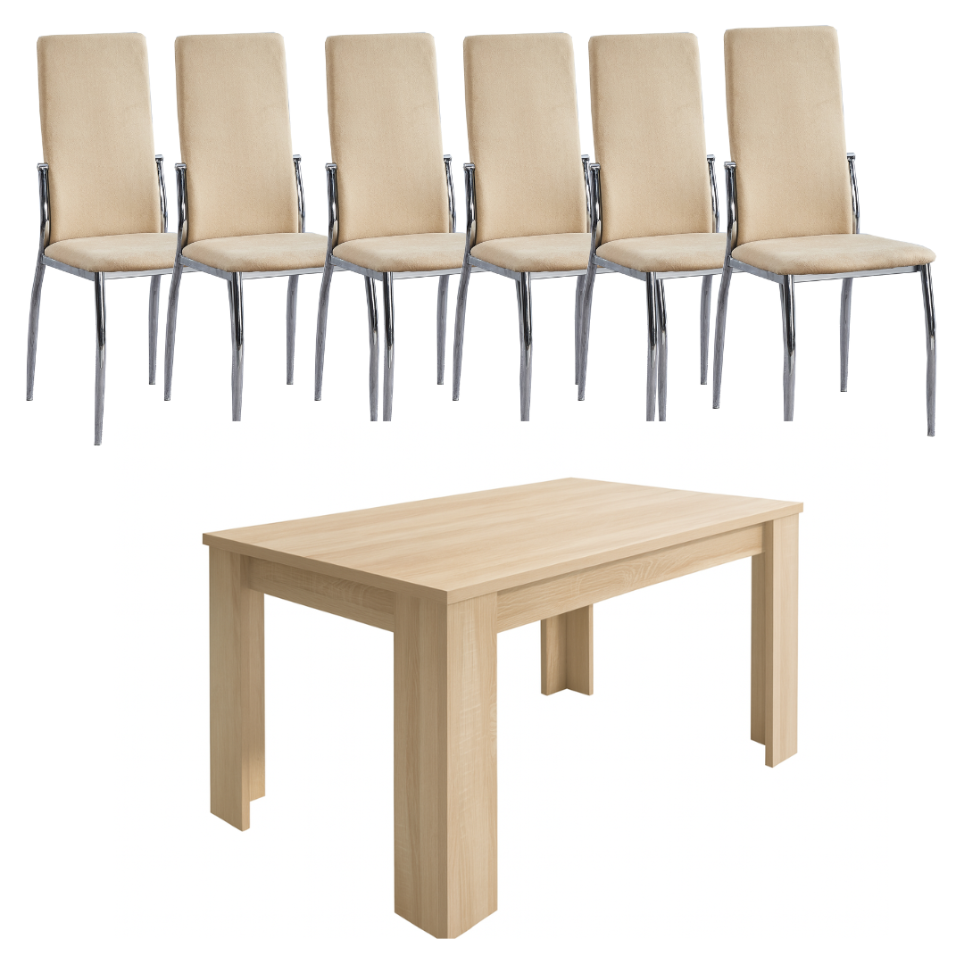 Conjunto de Mesa de Comedor Corfú con 6 Sillas Sakura