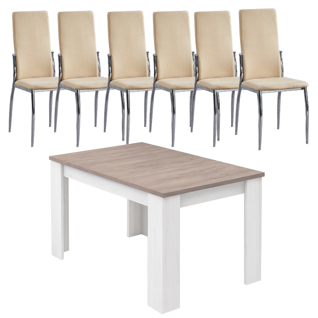 Conjunto de Mesa de Comedor Corfú con 6 Sillas Sakura