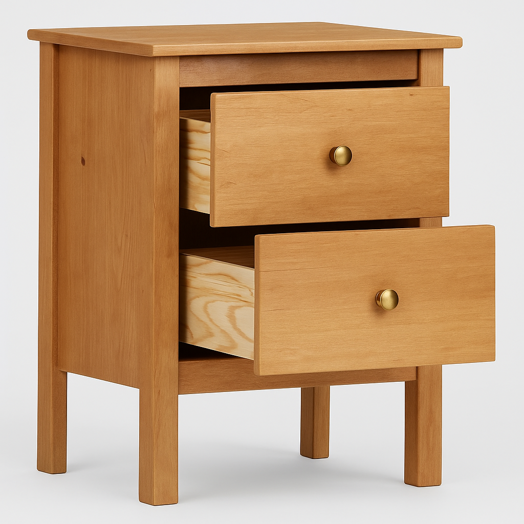 Mesita de noche Zeni de madera natural en color blanco o madera