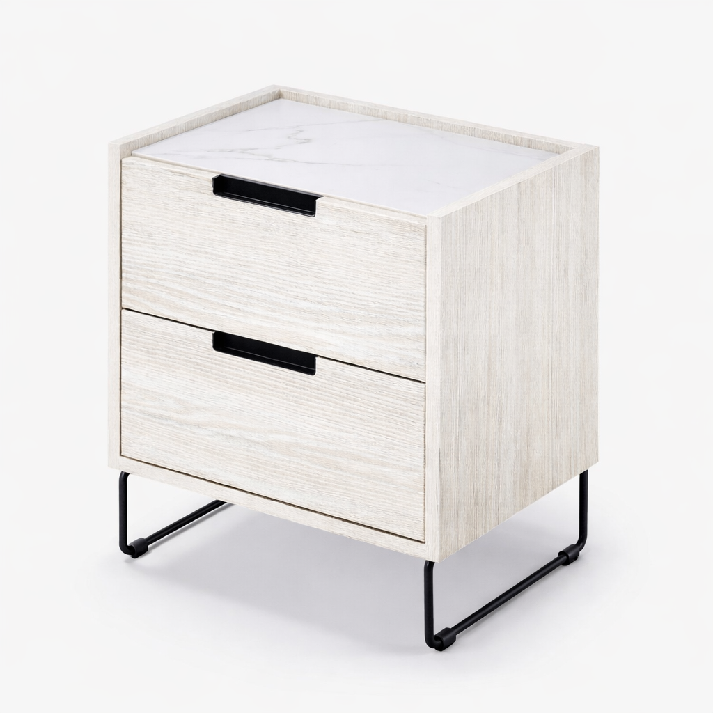 Mesita de noche Vogue con 2 cajones y tapa de eco mármol