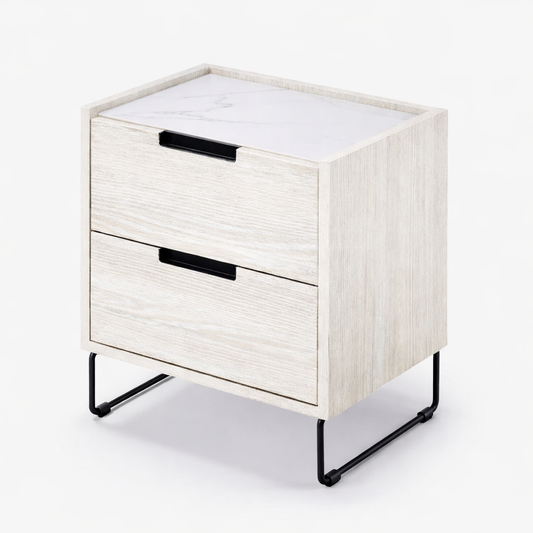 Mesita de noche Vogue con 2 cajones y tapa de eco mármol