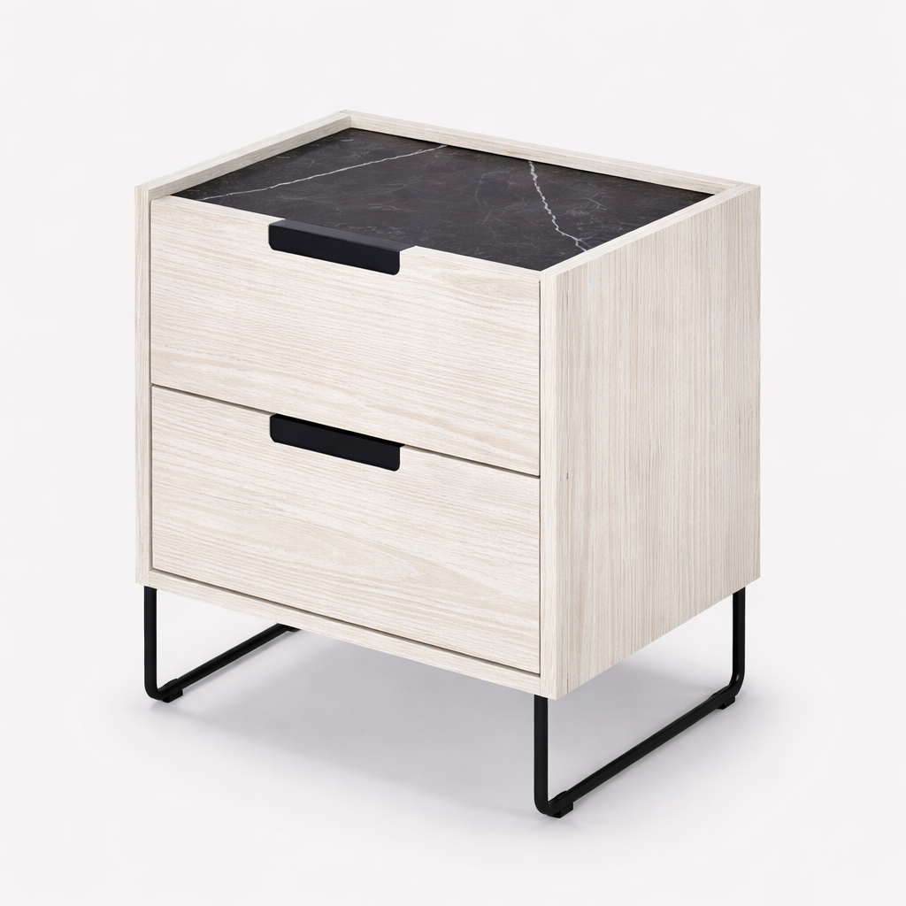 Mesita de noche Vogue con 2 cajones y tapa de eco mármol