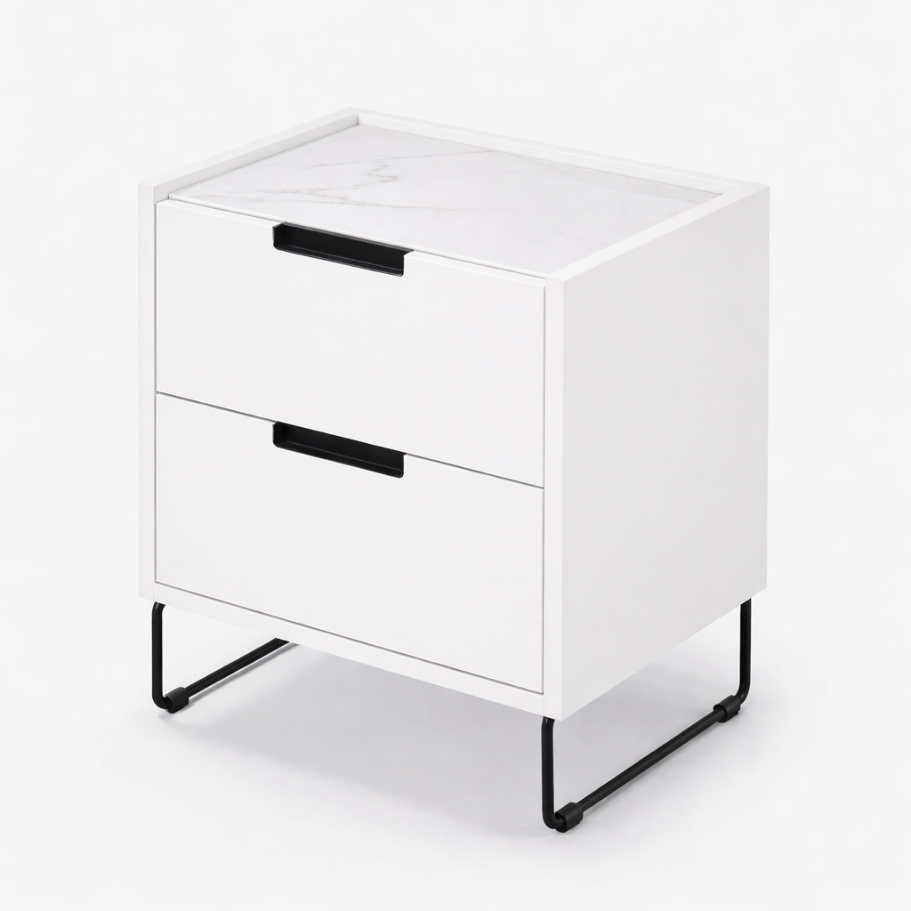 Mesita de noche Vogue con 2 cajones y tapa de eco mármol