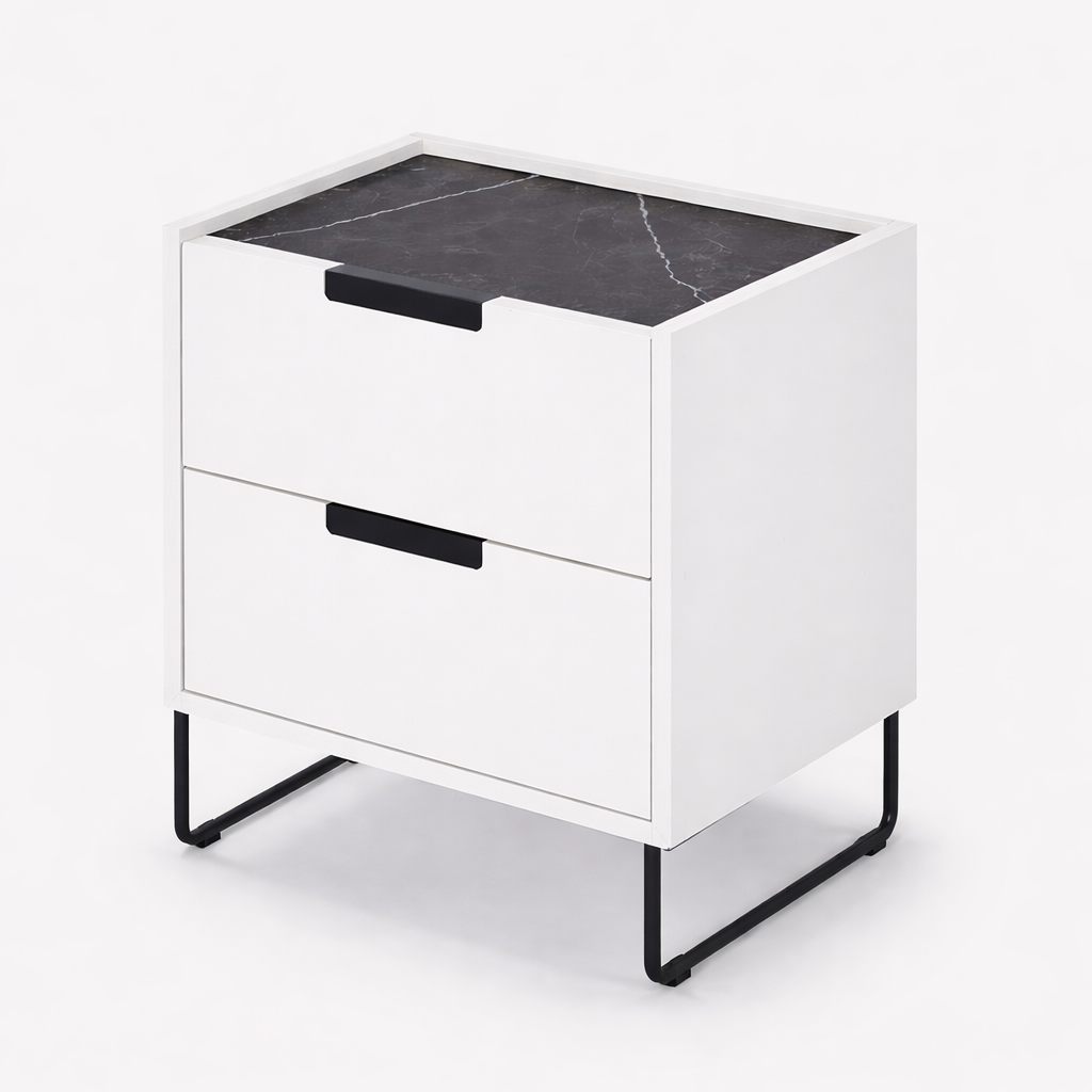 Mesita de noche Vogue con 2 cajones y tapa de eco mármol