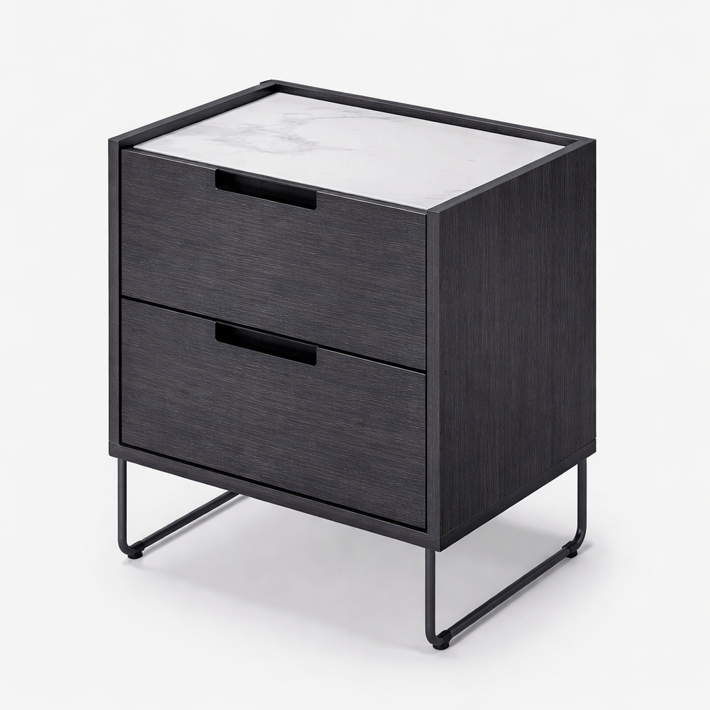 Mesita de noche Vogue con 2 cajones y tapa de eco mármol