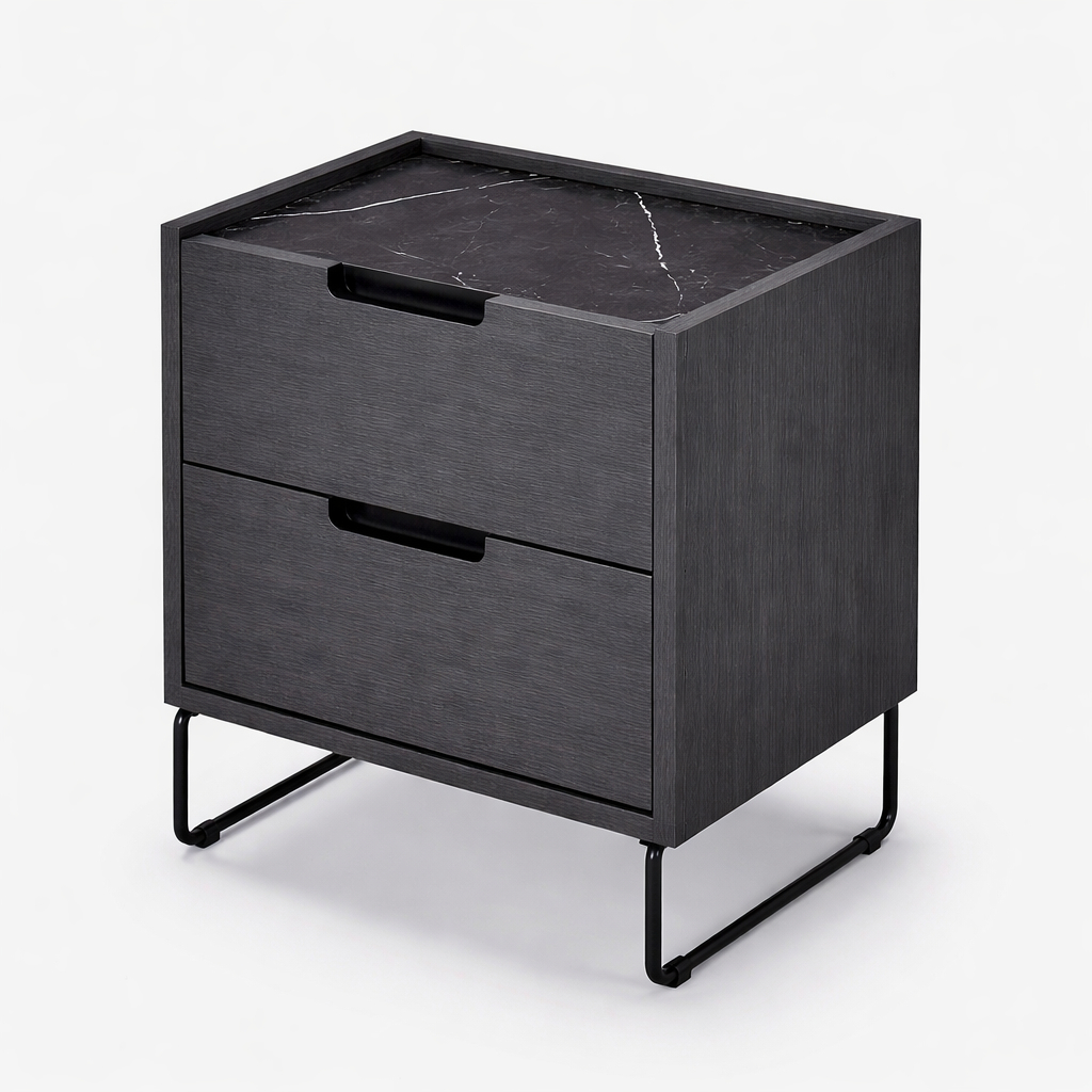 Mesita de noche Vogue con 2 cajones y tapa de eco mármol