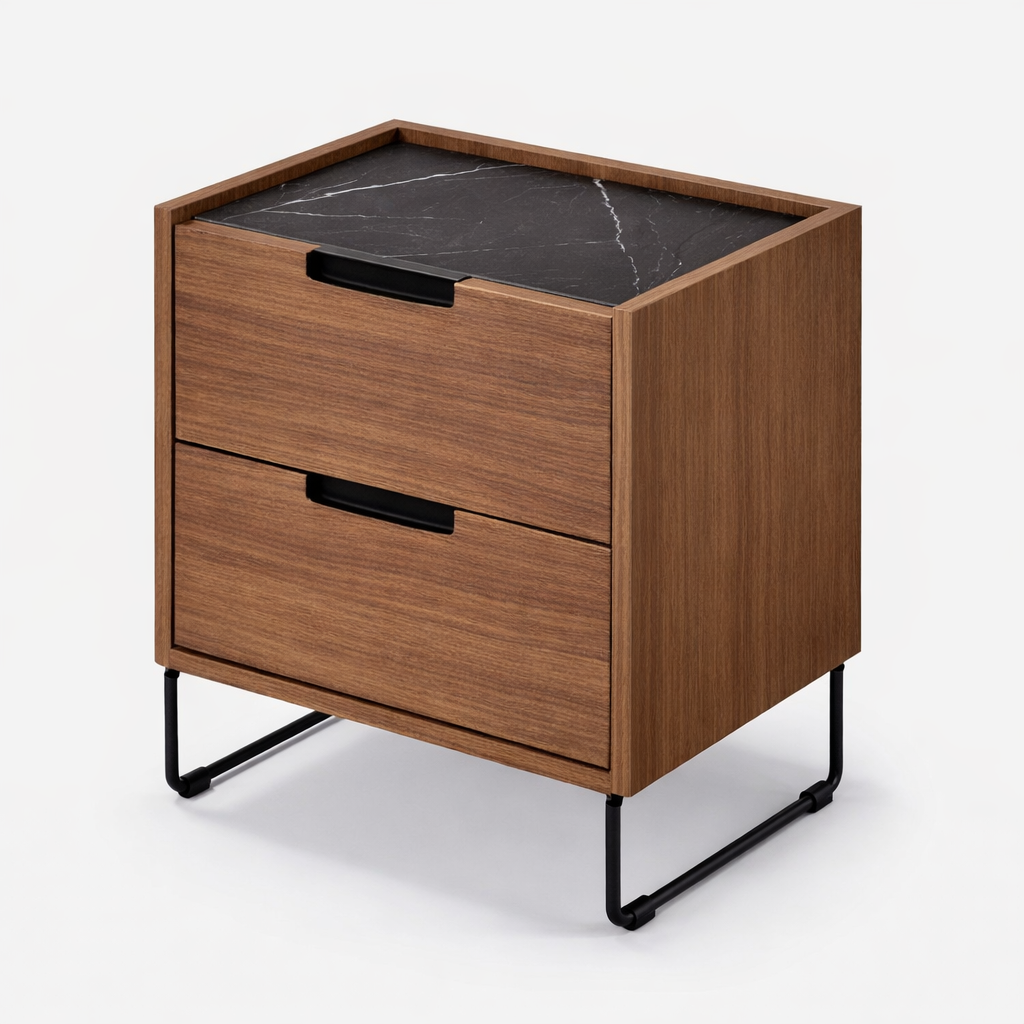 Mesita de noche Vogue con 2 cajones y tapa de eco mármol