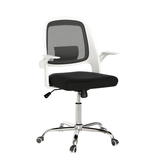 Silla de Escritorio Kiev – Blanca y Negra con Patas Cromadas